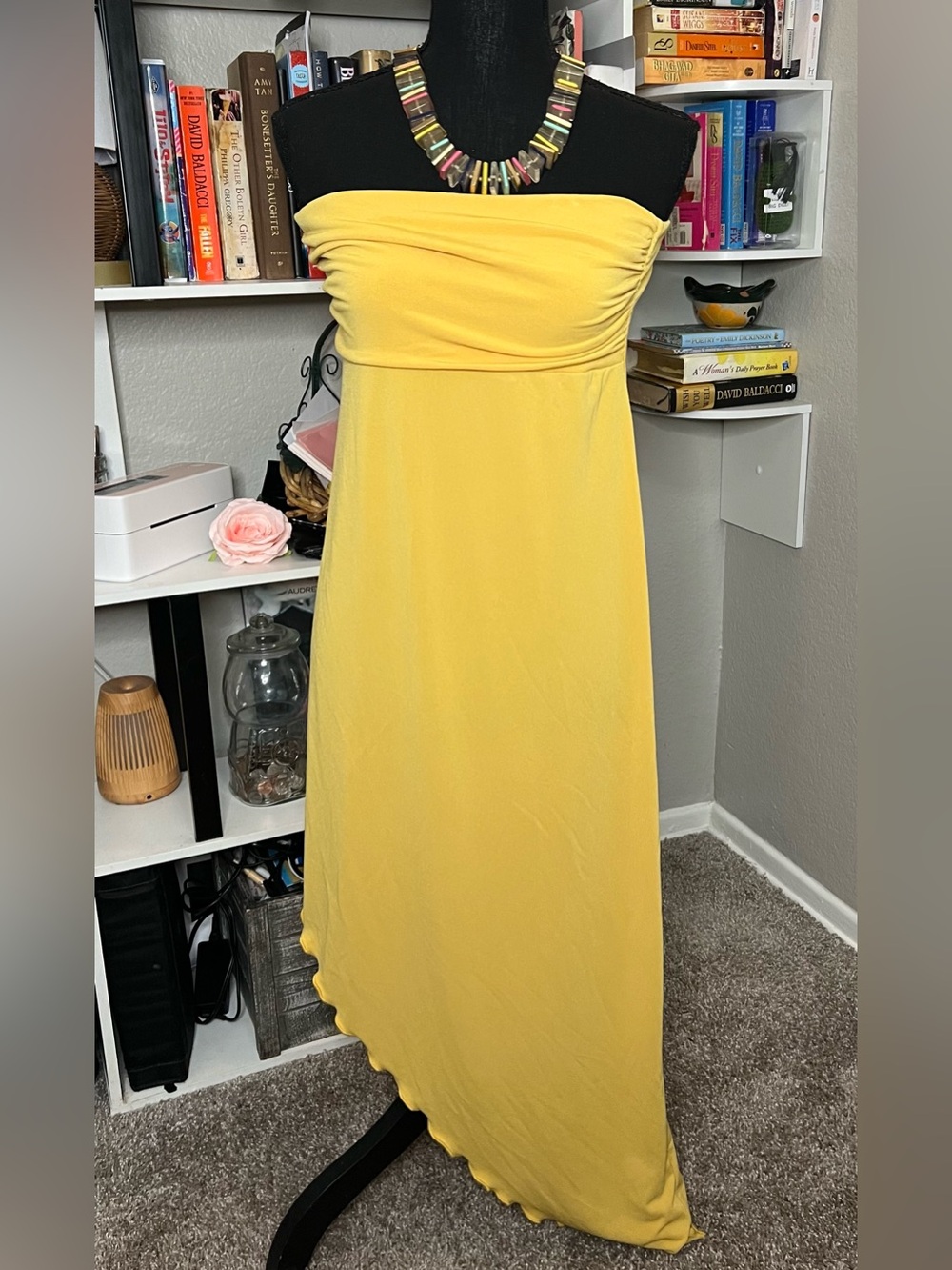 Urban Outfitters Strapless Asymmetrical Yellow Maxi Dress
